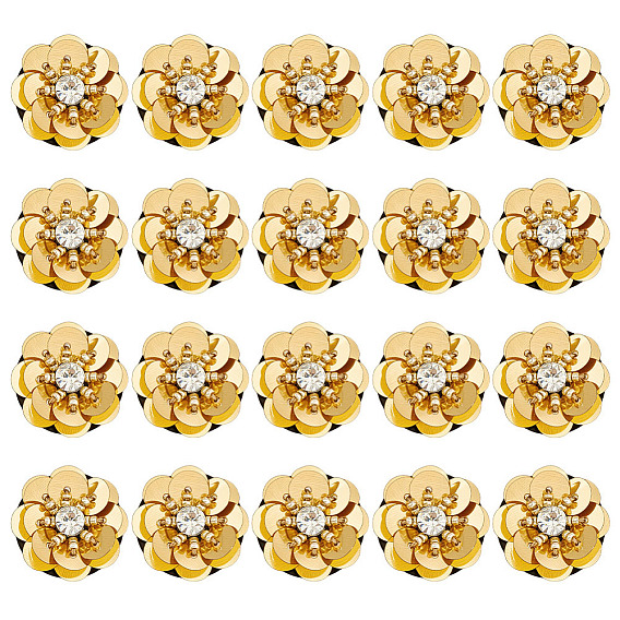 20цветок шт., пришитый стразами, стекло горный хрусталь, с пластиковым