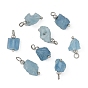Raw Rough Natural Aquamarine Pendants, with Brass Loops, Nuggets Charms