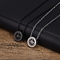 Stainless Steel Rolo Chain Necklace, Flat Round with 8 Pointed Star Pendant Necklace for Men