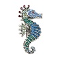 Alfileres de solapa de diamantes de imitación de aleación para ropa de mochila, caballito de mar, plata antigua