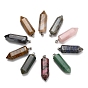 Natural & Synthetic Gemstone Pendants, Hexagon Charms, with 304 Stainless Steel Snap on Bails, Stainless Steel Color