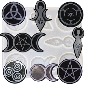 Triple Moon Goddess/Pentacle/Triskelion DIY Silicone Pagan Wiccan Symbol Molds, Resin Casting Molds, for UV Resin, Epoxy Resin Craft Making