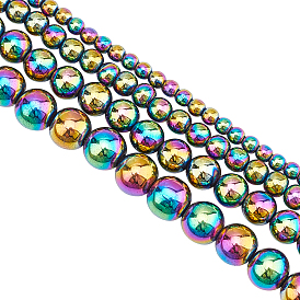 4 Strands 4 Style Non-magnetic Synthetic Hematite Beads Strands, Beads Strands, Grade A, Round