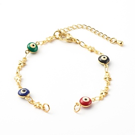 Fabricación de pulseras de cadena de eslabones de latón esmaltado, con cierre de langosta, mal de ojo y estrella, dorado