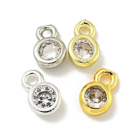 Brass Micro Pave Cubic Zirconia Charms, Long-Lasting Plated, Lead Free & Cadmium Free, Flat Round