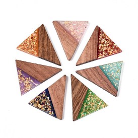 Подвески из непрозрачной смолы и орехового дерева, треугольник прелести, с блестящей пудрой и золотой фольгой