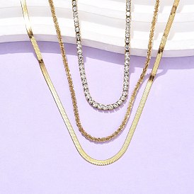 304 хрустальные стразы из нержавеющей стали 3 многослойные ожерелья для женщин, ионное покрытие (ip)