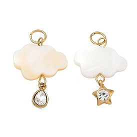 304 inoxydable pendentifs acryliques en acier, charmes cloud, avec strass, réel 18 k plaqué or