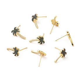 Green Cubic Zirconia Coconut Tree Stud Earrings, Brass Jewelry for Women, Lead Free & Cadmium Free & Nickel Free