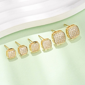 Серьги-гвоздики из латуни с микропаве из кубического циркония для женщин, квадратный