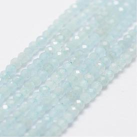 Hilos de perlas de color aguamarina naturales, Grado A, facetados, rondo