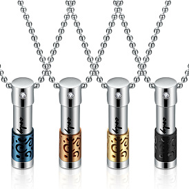 316L Stainless Steel Mini Column with Word Urn Ashes Pendant Necklace, Memorial Jewelry for Men Women