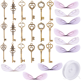 Тибетский сплав стиля большие кулоны, с органзой, Эластичная кристальная нить, ключ и крыло