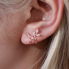 Chic Leaf-shaped Ear Cuff with Zircon Stone for Elegant Women - Minimalist and Graceful Earring Accessory