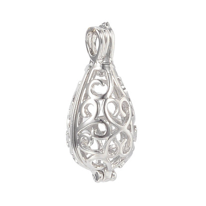 Полые медные Locket подвески, подвески для клеток, капля, без кадмия, без никеля и без свинца, 28x13x12 мм, отверстие : 2.5 мм