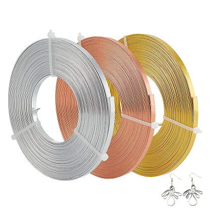 3 рулоны 3 цвета алюминиевой проволоки, гибкая металлическая проволока, плоская проволока, ободок для изготовления украшений из кабошонов