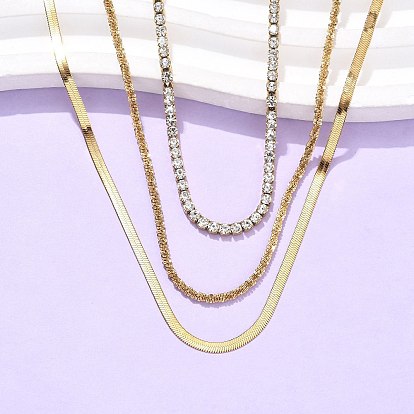 304 хрустальные стразы из нержавеющей стали 3 многослойные ожерелья для женщин, ионное покрытие (ip)