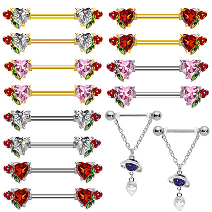 316l хирургические кольца-гвозди для сосков из нержавеющей стали с кубическим цирконием