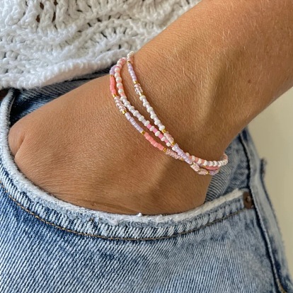 3 Набор эластичных браслетов из стеклянного бисера для женщин, цилиндр и круг