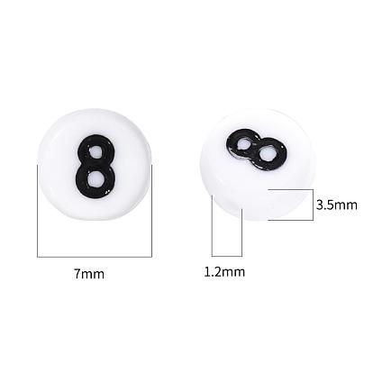 Opaque Acrylic Beads, Flat Round with Number