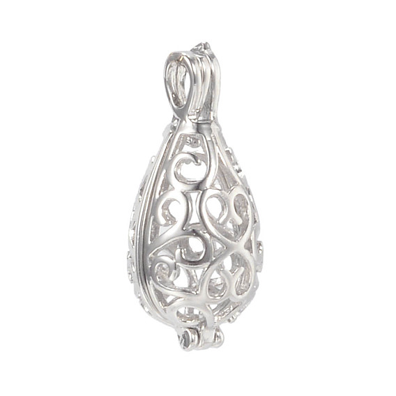 Полые медные Locket подвески, подвески для клеток, капля, без кадмия, без никеля и без свинца, 28x13x12 мм, отверстие : 2.5 мм