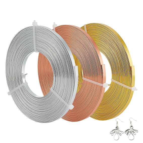 3 рулоны 3 цвета алюминиевой проволоки, гибкая металлическая проволока, плоская проволока, ободок для изготовления украшений из кабошонов