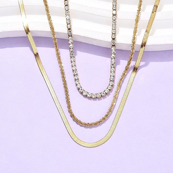 304 хрустальные стразы из нержавеющей стали 3 многослойные ожерелья для женщин, ионное покрытие (ip)