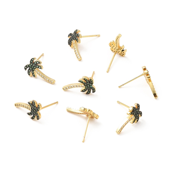 Aretes de árbol de coco con circonitas cúbicas verdes, joyas de latón para mujer, sin plomo, cadmio, níquel