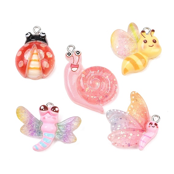 Подвески из прозрачной и непрозрачной смолы, с платиновыми железными петлями и блестящей пудрой