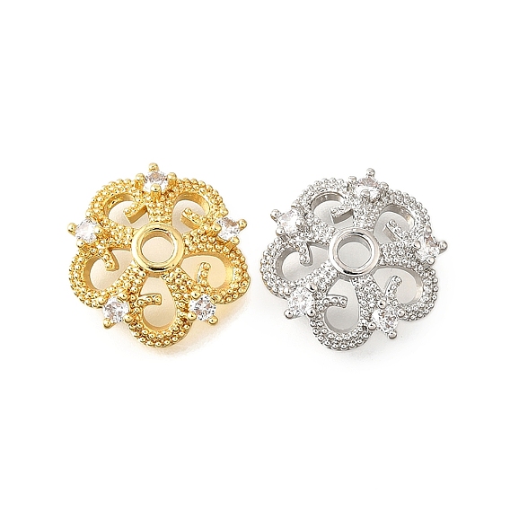 Колпачки для бусин из прозрачного кубического циркония в форме цветка из латуни, долговечный, без кадмия и без свинца, стойки покрытие