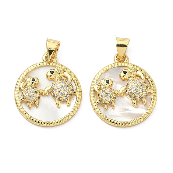 Латунные микро проложить кубического циркония подвески, плоский круглый с подвесками в виде черепахи, с оболочкой