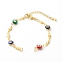 Brass Enamel Link Chain Bracelet Making, with Lobster Claw Clasps, Evil Eye & Star, Golden
