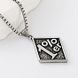 304 Stainless Steel Rhombus Pendant Box Chain Necklaces for Men