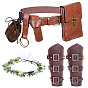 PU Leather Wrist Guard, Medieval Viking Renaissance Clothing Accessories, Rectangle PU Leather Medieval Belt Ba, Plastic Leaf Flower Wreath Headband