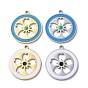 304 Stainless Steel Pendants, with Enamel, Flat Round with Sakura Charm