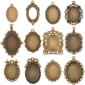 12Pcs 12 Styles Tibetan Style Zinc Alloy Pendant Cabochon Settings, Cadmium Free & Nickel Free & Lead Free, Mixed Shapes