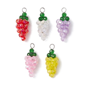 Glass Pendnats, with 304 Stainless Steel Finding, Grape Charms