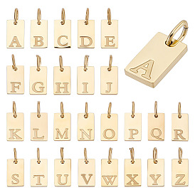1 Beutel 26 Stück 304 Edelstahlanhänger, Rechteck mit Buchstaben a ~ z, mit Ringe springen