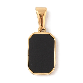 304 Stainless Steel Pendants, with Enamel, Rectangle Charm, Golden