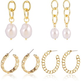 Minimalist Vintage Pearl Earrings with Metal Chains - Trendy European and American Accessories