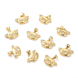 Brass Micro Pave Cubic Zirconia Pendants, Pug Charms, Long-Lasting Plated