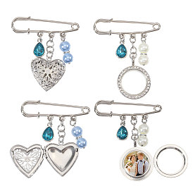 4 шт. 2 стили 316 диффузор из нержавеющей стали и сплава, подвески, медальоны, броши, наборы, с запекаемой стеклянной круглой бусиной с перламутровым покрытием для шарфов и свитеров