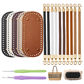 DIY Purse Making Kits, including 5Pcs 5 Colors PU Leather Bottom, 10Pcs 5 Colors Imitation Leather Bag Handles and 2Pcs 2 Styles TPR Handle Aluminum Crochet Hook Needles