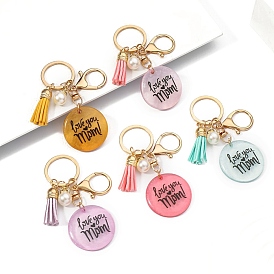 Resin Keychains, Bag Purse Decorations, Flat Round with Word love you mom