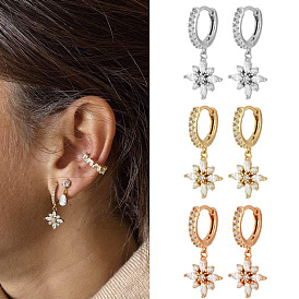 Sparkling Flower Drop Earrings with Zirconia Stones - Elegant and Luxurious Jewelry