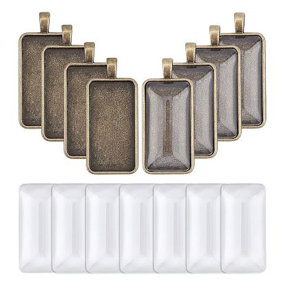 60Pcs DIY Rectangle Pendant Making Kits, Including Tibetan Style Alloy Pendant Cabochon Settings and Transparent Glass Cabochons
