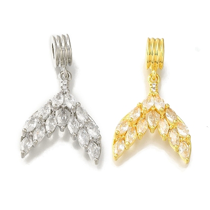 Стеллажное покрытие латунь проложить прозрачный кубический цирконий европейские подвески с подвесками, подвески с большими отверстиями в виде хвоста кита, без свинца и без кадмия, долговечный