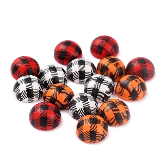 Tartan Design Natural Wooden Cabochons, Half Round