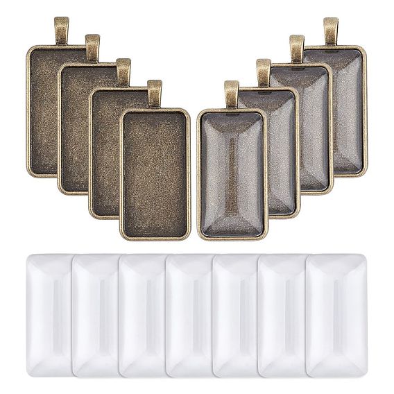 60Pcs DIY Rectangle Pendant Making Kits, Including Tibetan Style Alloy Pendant Cabochon Settings and Transparent Glass Cabochons