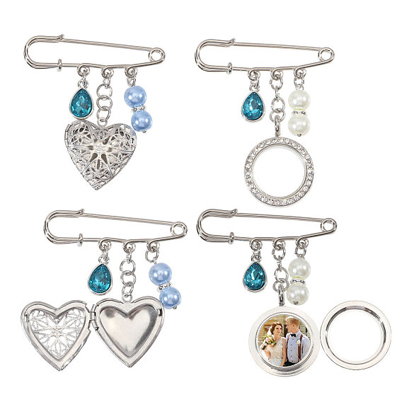 4 шт. 2 стили 316 диффузор из нержавеющей стали и сплава, подвески, медальоны, броши, наборы, с запекаемой стеклянной круглой бусиной с перламутровым покрытием для шарфов и свитеров